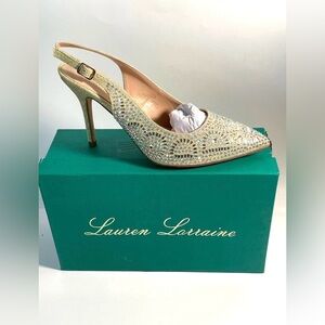 Lauren Lorraine Rachel Gold Embellished Heels Size 7 NIB Holiday Party Shoes